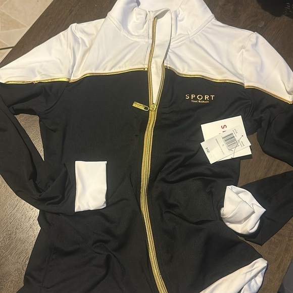 ISAAC MIZRAHI Polyester black white Stand Collar Zip-up Sport Jacket - Small - Picture 6 of 12